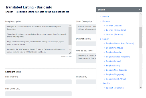 Selecionador de idiomas
