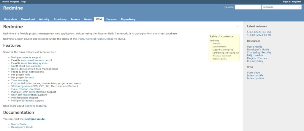 Redmine open-source project management and issue tracking tool