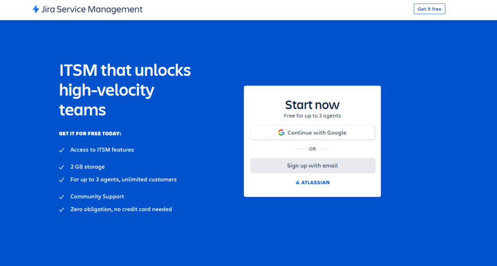 Página inicial do JIRA Service Management
