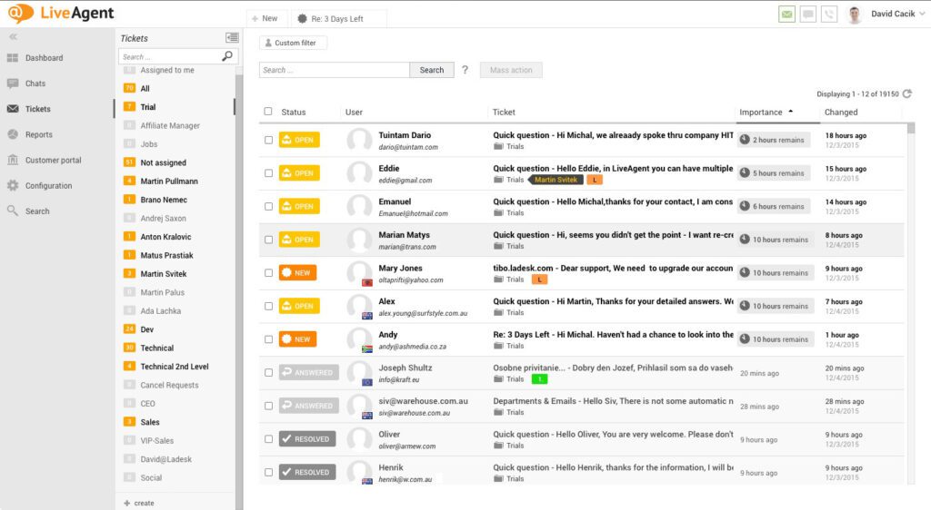 LiveAgent White theme ticket overview