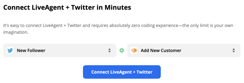 Acionador do Twitter selecionado e ação LiveAgent no Zapier