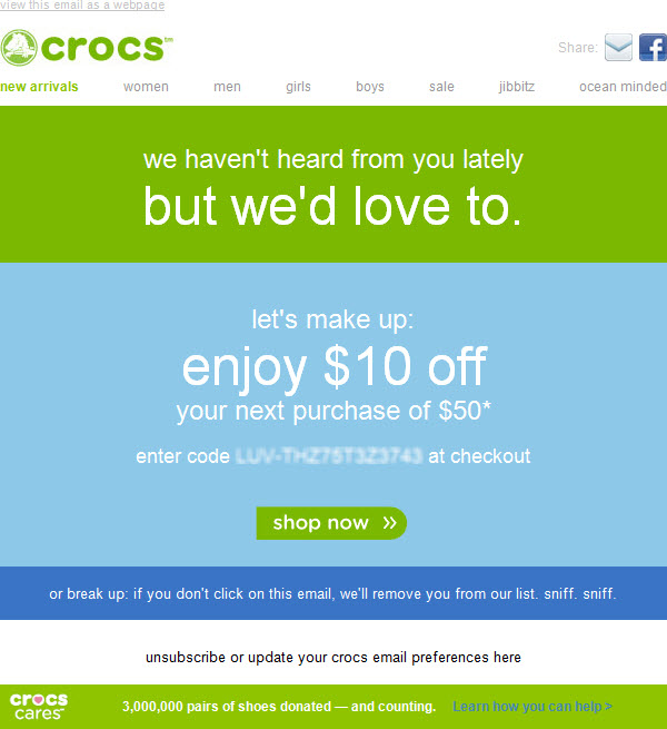 E-mail de break-up da Crocs