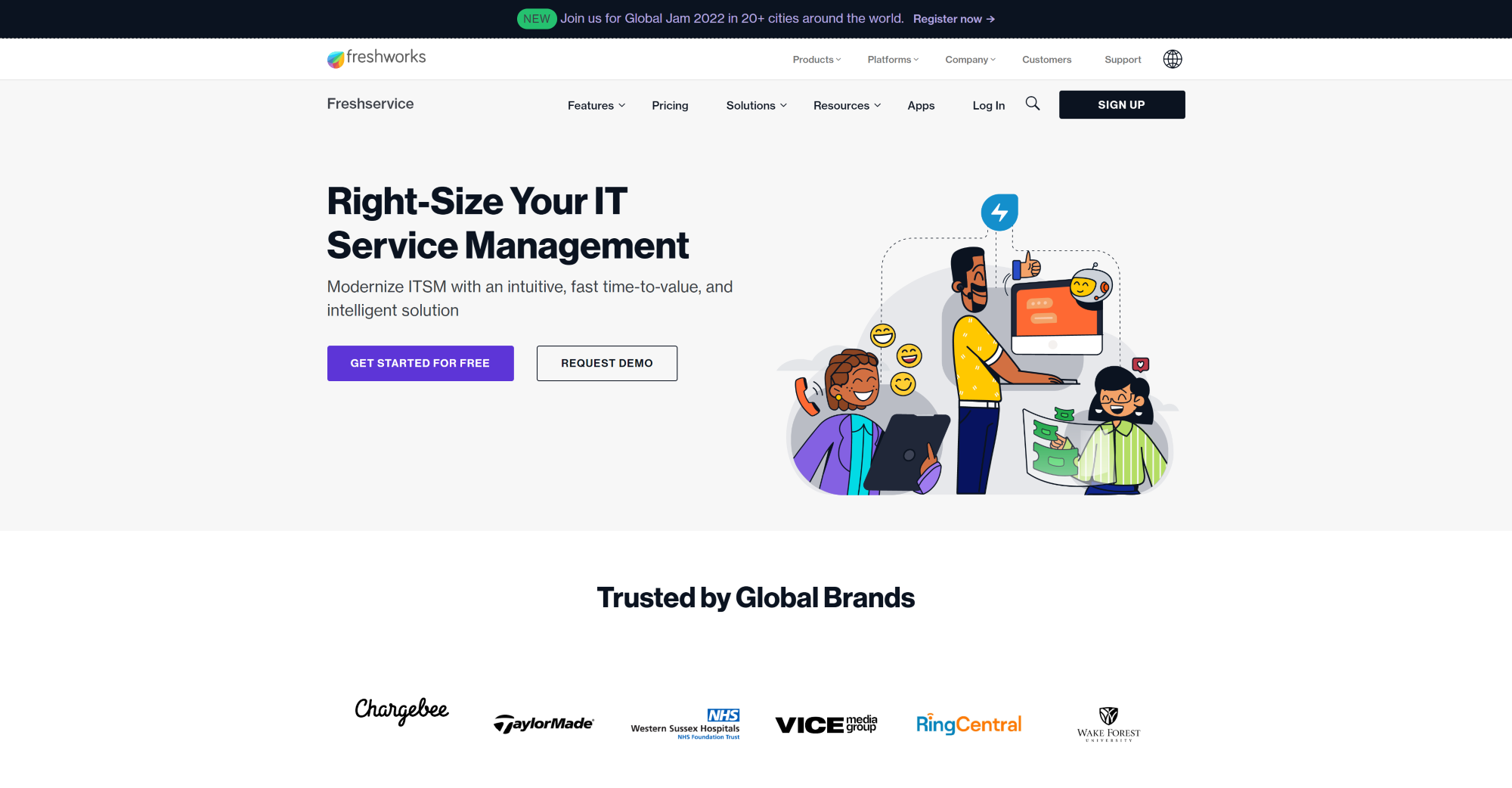 Página inicial do software de help desk Freshservice