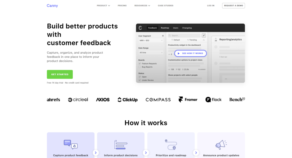 Página inicial da Canny