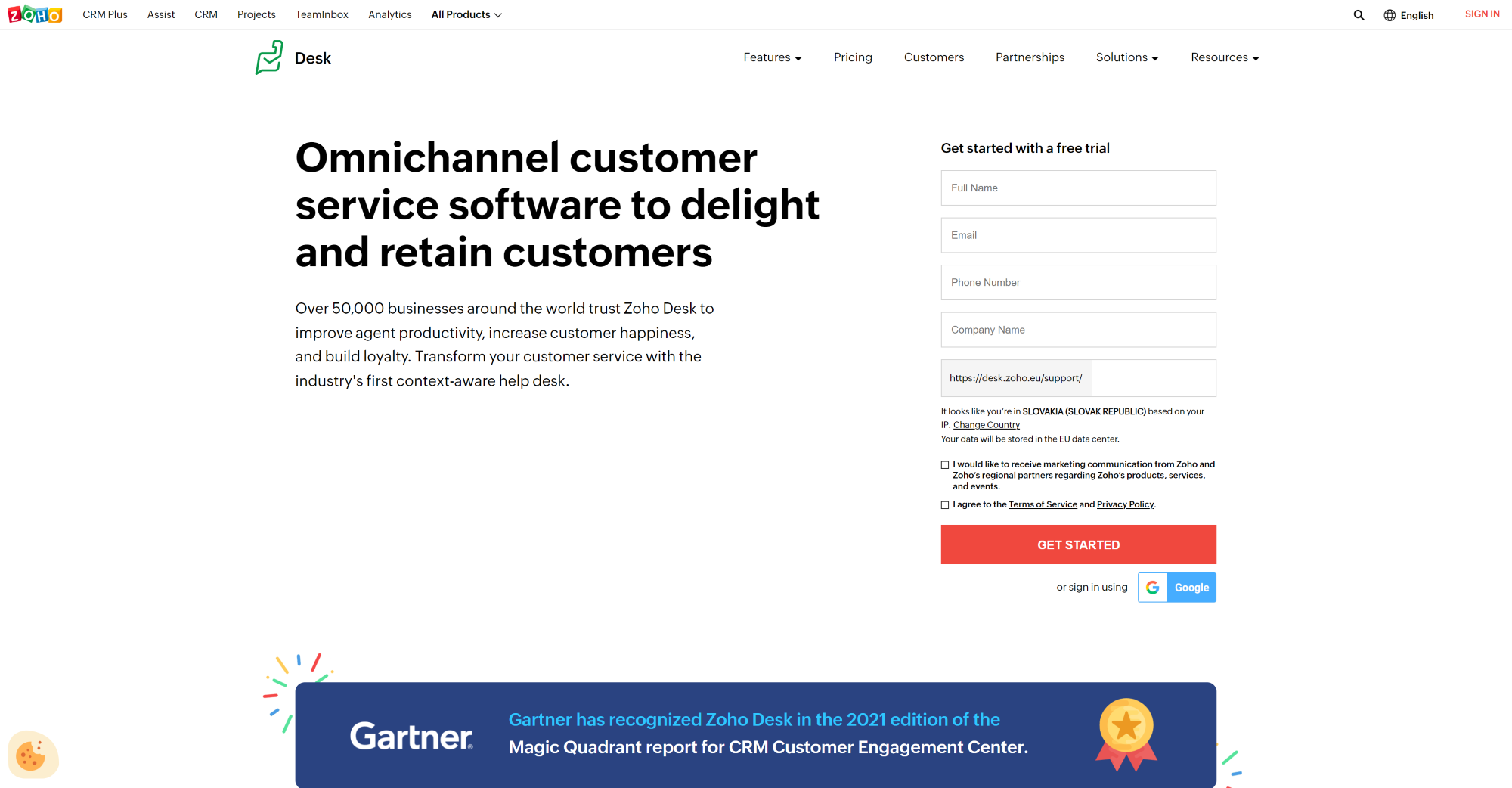 Página inicial do software de helpdesk Zoho Desk