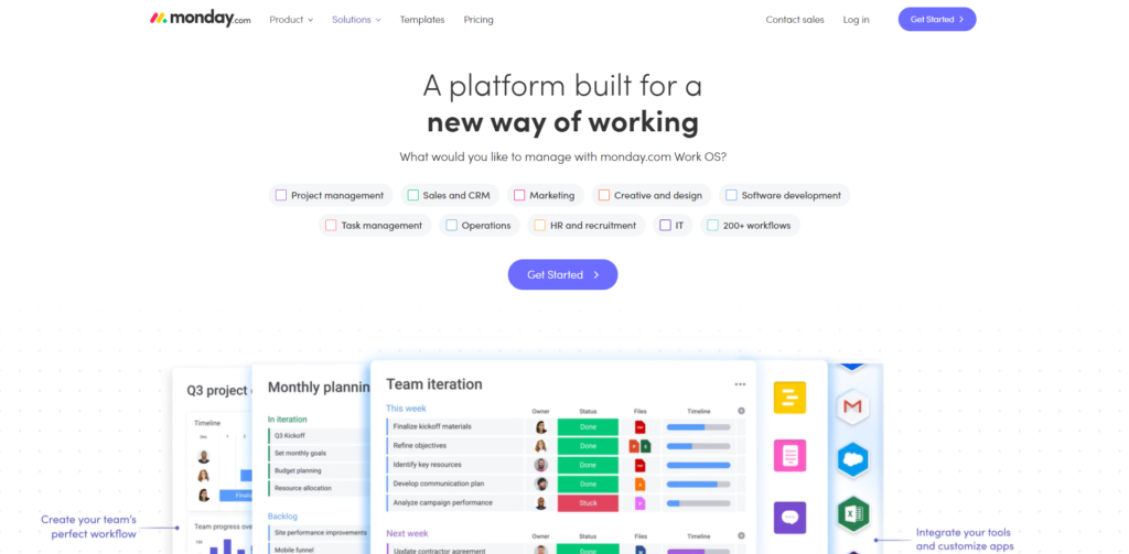 Página inicial do Monday.com