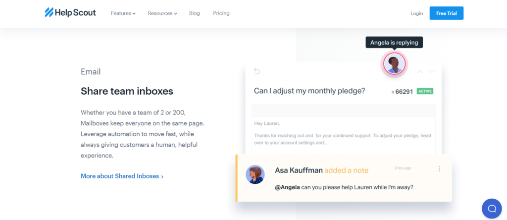 Página inicial do Help Scout